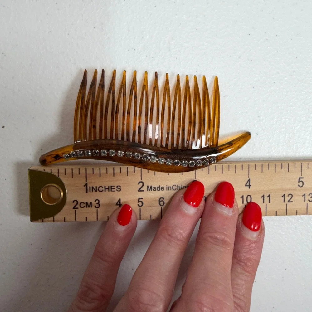 Vintage 90s Hair Comb Set Faux Tortoise Rhinestone Wave Made in USA Lot Of 2